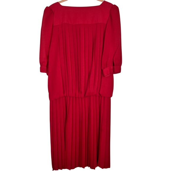 Retro Floral Lace Midi Dress 10 Red Workwear 70s Classic Chic Hippie Boho Pleats - Picture 10 of 12